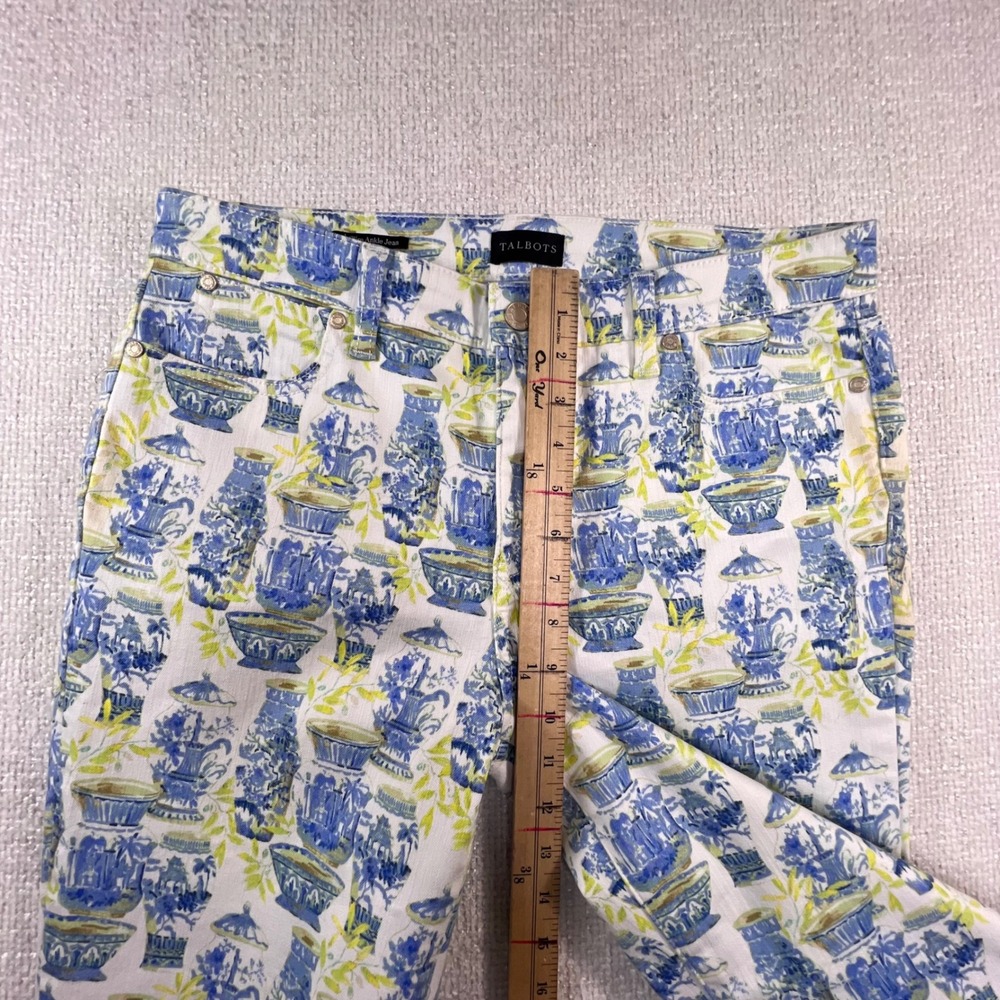 Talbots Slim Ankle Jean 10 Blue White Chinoiserie Ginger Jar Vase Print Pants - Picture 7 of 10
